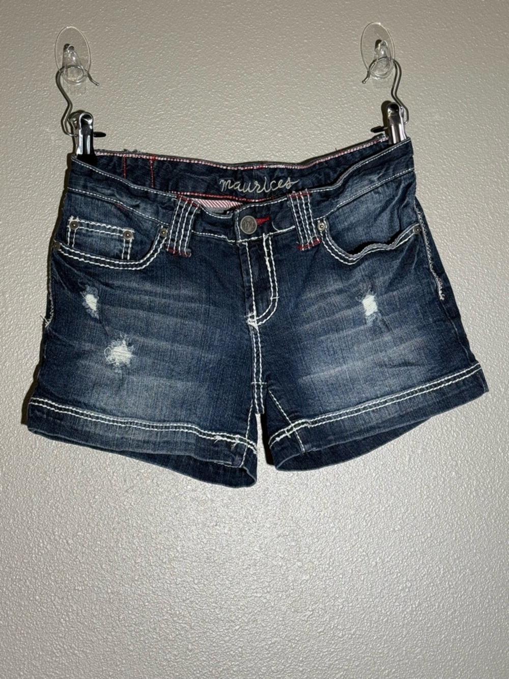 Maurices Dark Blue Distressed Denim Shorts